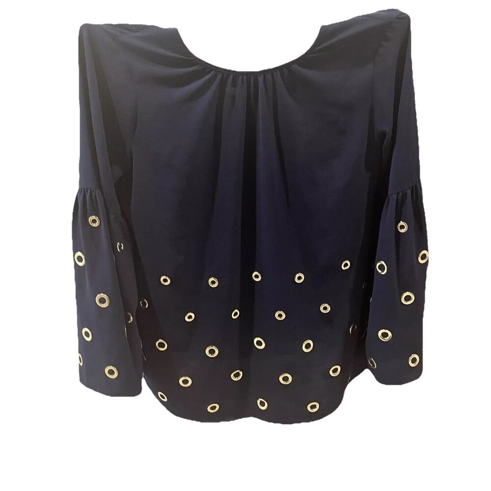 Michael Kors M round neck blouse with bell sleeves and gold grommets